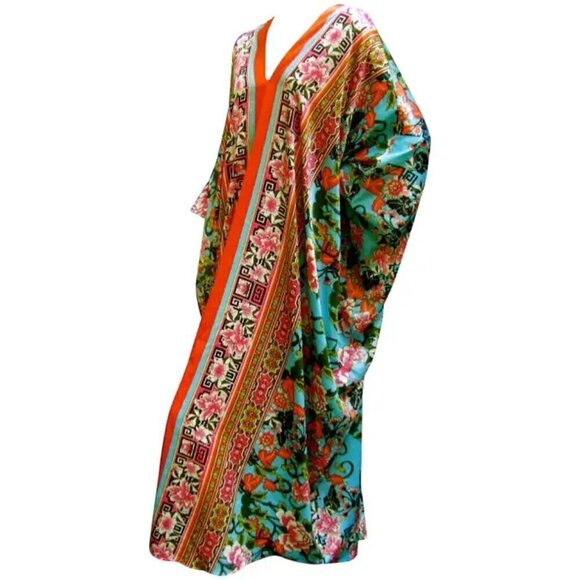 Natori Caftan Floral Lounge Gown Women's Large Vibrant Colorful Breezy V-Neck - Picture 2 of 16